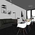 Modern Open Office Space With Sofa Chairs Coffee Table And Large Windows 3d model