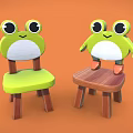 Two Green Frog Shaped Children's Chairs With Cute Smile On Orange Background