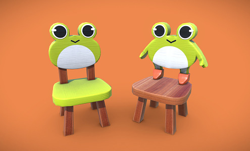 Modern Children's Chair Frog Stool Wooden Stool Children's Stool 3d model