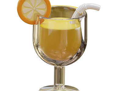 Refreshing Fresh Orange Juice Served in Tall Glass with Orange Slice and Straw 3d model