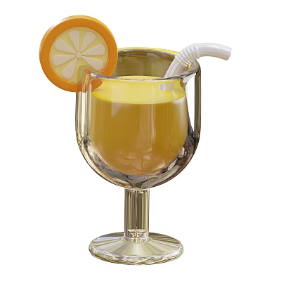 Refreshing Fresh Orange Juice Served in Tall Glass with Orange Slice and Straw 3d model
