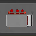 White Food Truck With Gray Roof Red Awning Takeout Sign And Wheels
