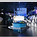 Modern Exhibition Space With Geometric Structures Blue Lighting And Interactive Globe 3d model