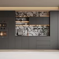 Modern Gray Wine Cabinet With Marble Backsplash And LED Lighting Design 3d model