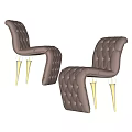 Stylish Brown Leather Leisure Chair With Tufted Design Curved Back And Crystal Metal Legs