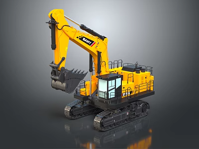 Yellow XCMG Crawler Excavator with Large Bucket and Cab Heavy Construction Machinery 3d model