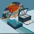Showcase Shelf with Open Design Fan Art Crane Motif and Jewelry Accessories