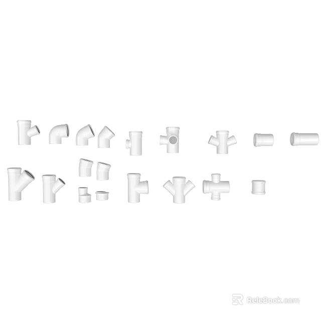 White PVC Pipe Fittings Various Shapes For Plumbing And Construction 3d model 