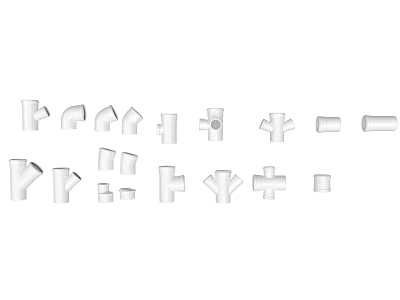 White PVC Pipe Fittings Various Shapes For Plumbing And Construction 3d model