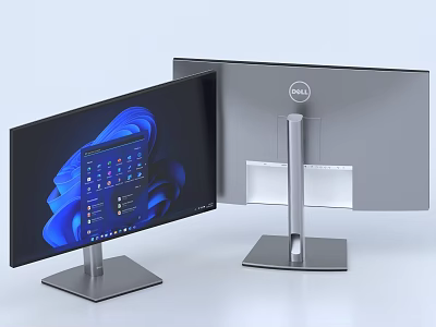 Dell Dual Computer Monitors With Curved Screen And Sleek Modern Stand Design 3d model