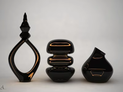 Modern Decorative Ornament Set Of Three With Black And Gold Accents For Home 3d model