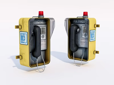 Public PA Phones With Yellow Enclosure Red Button And Black Handset For Digital Communication 3d model