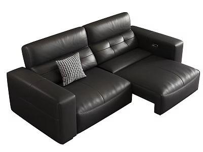 Black Leather L Shaped Two Seater Sofa With Plaid Cushion 3d model