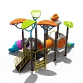 Kindergarten Playground With Colorful Slides Climbing Frames And Tree Like Decorations