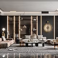 Elegant Modern Living Room Interior Design With Sofa Coffee Table Rug And Circular Mirror