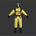 Hazmat Suit Wearer In Yellow With Helmet And Mask As Human Biological Figure