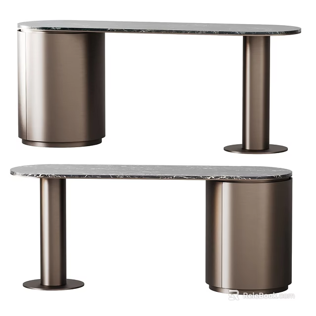 Modern Luxury Dining Table With Sleek Marble Top And Metal Cylinder Legs 3d model 