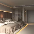 Modern Hotel Room Interior With Large Windows Curtains Wicker Chairs Small Table And Bed