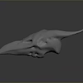 White Bird Skull Sculpture With Long Beak Horns And Detailed Texture On Dark Background