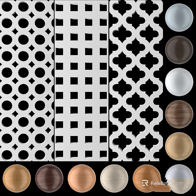 Various Perforated Decorative Panels With Circular And Geometric Patterns In Multiple Colors 3d model 