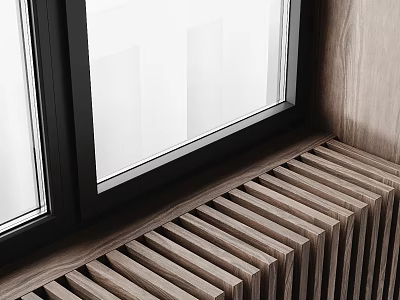 Modern Black Frame Casement Window With Wooden Sill And Clear Glass Design 3d model