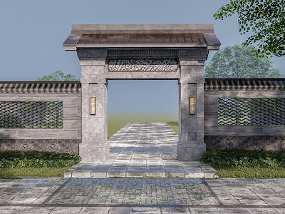 New Chinese Style Entrance Door Head 3d model