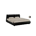 Black Leather Double Bed With Beige Sheets And Modern Padded Headboard Design 3d model