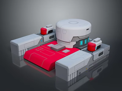 White Technical Equipment With Red Platform And Modular Components Structure 3d model