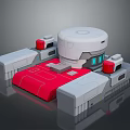 White Technical Equipment With Red Platform And Modular Components Structure 3d model