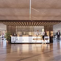 Spacious Modern Café Interior Design With Wooden Floor Counter Natural Light And Ceiling Details