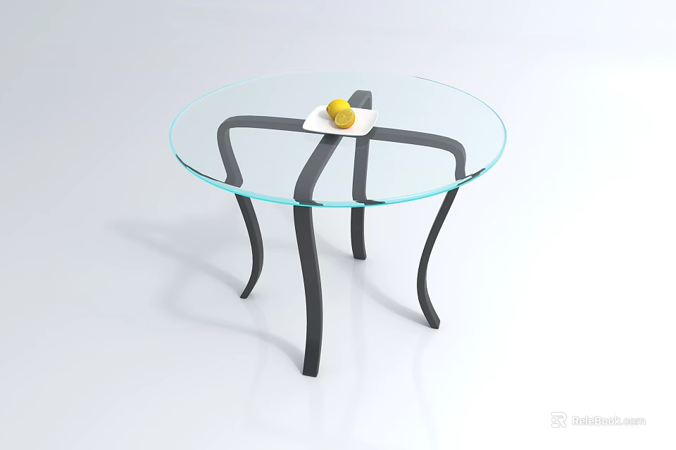 Round Coffee Table With Glass Top Black Curved Legs And White Tray With Yellow Accent 3d model 