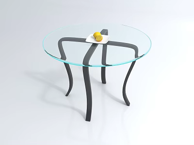 Round Coffee Table With Glass Top Black Curved Legs And White Tray With Yellow Accent 3d model