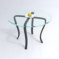 Round Coffee Table With Glass Top Black Curved Legs And White Tray With Yellow Accent