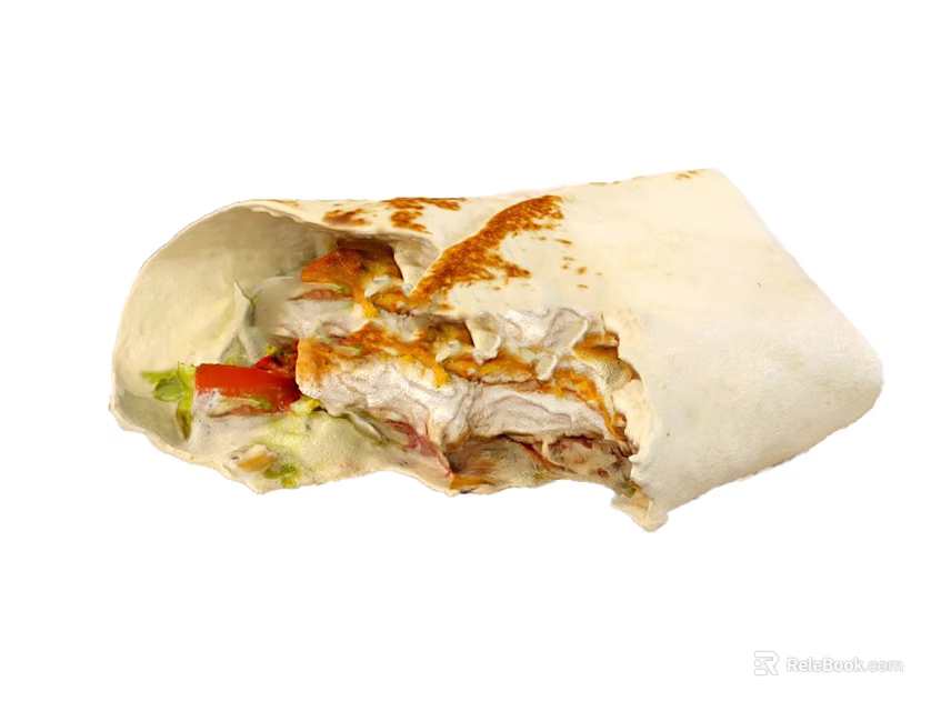 Delicious Grilled Chicken Wrap with Fresh Vegetables and Creamy Sauce Bitten and Ready to Eat 3d model 