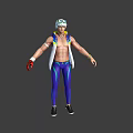 White Haired Male Character With Goggles Open Vest Blue Striped Pants And Red Gloves