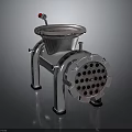 Metal Meat Grinder With Perforated Front Plate Red Handle And Stable Base