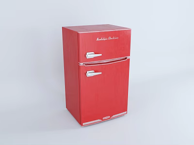 Vintage Red Double Door Refrigerator With Classic Design And Retro Handles 3d model