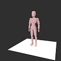 Mannequin Figure in Pink Standing on White Platform with Black Background