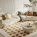 Modern Multiplayer Sofa Cream Multiplayer Sofa Coffee Table Combination 3d model