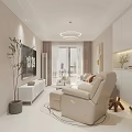 Modern Minimalist Living Dining Room Interior Design With Light Colored Sofa TV And Green Plants