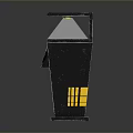 Black Trash Bin With Square Lid And Side Display Featuring Icon Text And Yellow Grid 3d model