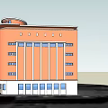 Orange Multi Story Office Building With Rounded Top Large Windows And White Base 3d model