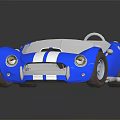 Blue and White Convertible Sports Car with White Stripes and Open Top Design