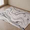 Square Area Rug With Black White Gray Wavy Marble Pattern On Wooden Floor