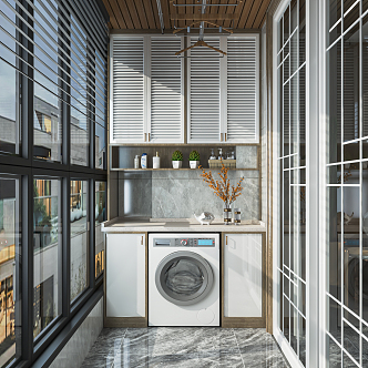 Modern Balcony Home Balcony Leisure Balcony Laundry Room Wash Basin Dryer Storage Cabinet Washing Supplies 3d model