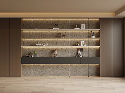 Modern Wall Mounted Bookcase With LED Lighting Open Shelves Books And Decor Items 3d model