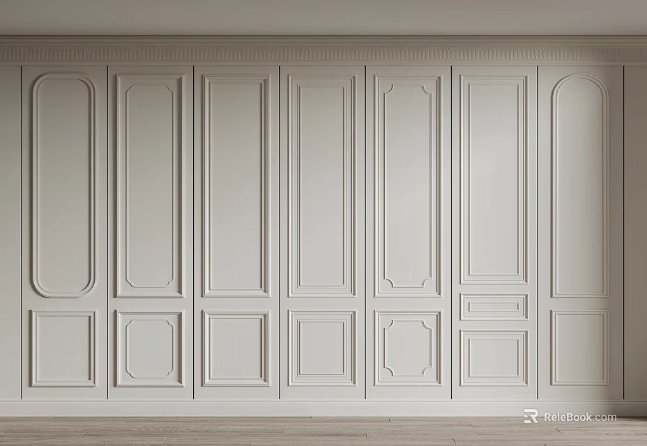 Modern White Interior Wall Paneling With Geometric Patterns And Clean Lines 3d model