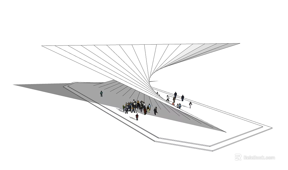 Modern Pergola Design With Dynamic Geometric Lines In Open Public Space For People Gathering 3d model 