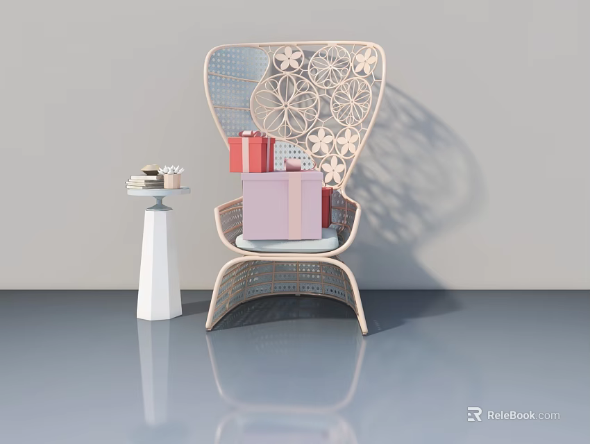 Light Colored Flush Door With Woven Pattern And Decorative Gift Boxes 3d model