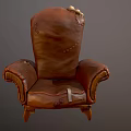 Brown Leather Single Sofa With Vintage Distressed Design Rolled Arms And Carved Wooden Legs